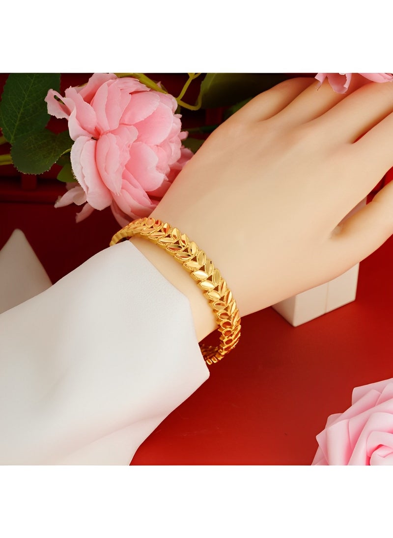 REOCLE - Women's 2pcs Jewelry Set Gold Plated Bracelet & Open Adjustable Ring with Wheat Weave Style Jewelry Gift for Wedding & Birthday Day - Image 1