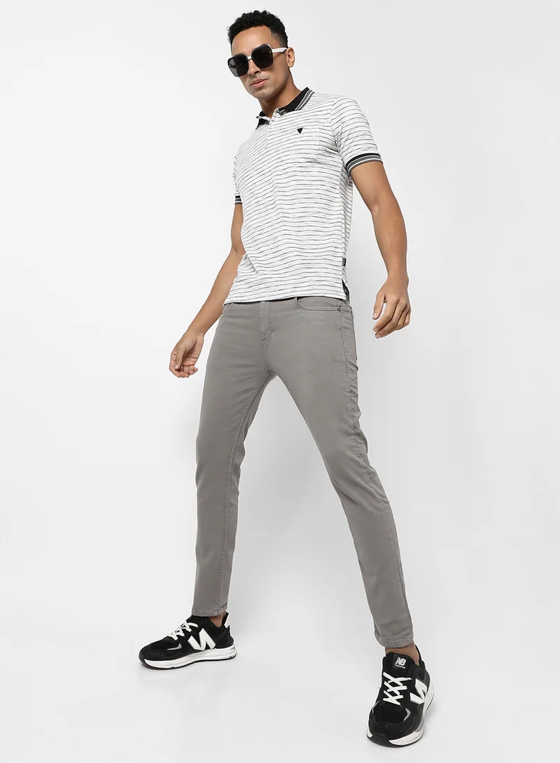 كامبوس سوترا Men's White Striped Regular Fit Casual T-Shirt