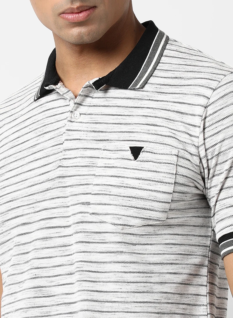 كامبوس سوترا Men's White Striped Regular Fit Casual T-Shirt