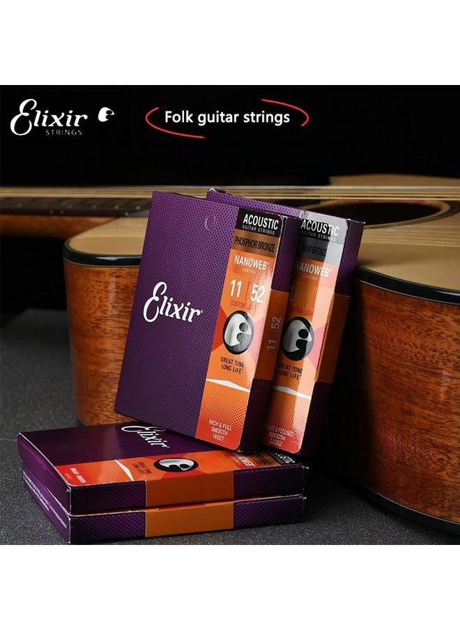 ELIXIR - 6-piece Guitar String Set, Elixir Phosphor Bronze Coated String Kit for Folk Guitar, Model 11-52 - Image 1
