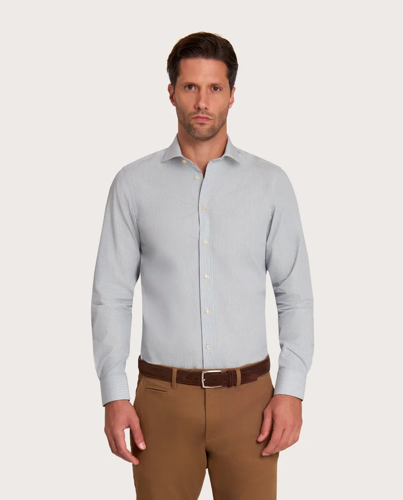 كاميتشسما Striped Military Poplin Fancy Extra Slim Fitted Shirt