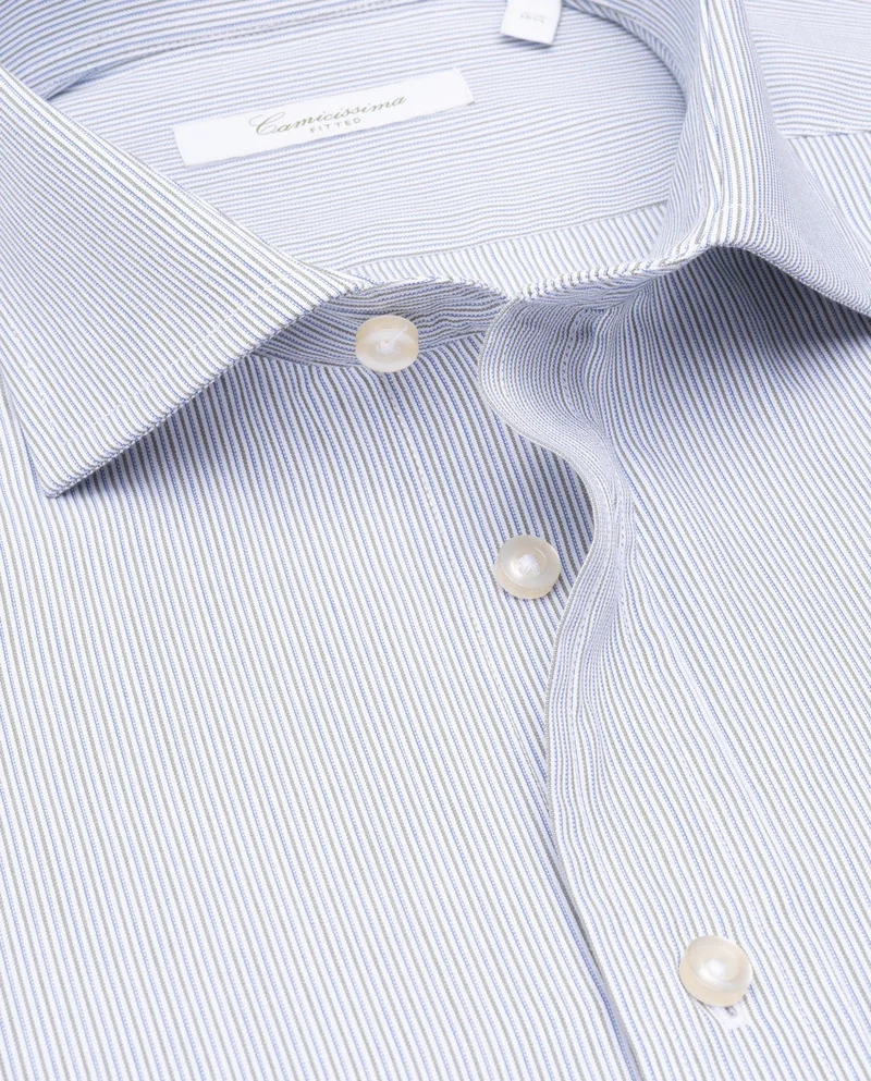 كاميتشسما Striped Military Poplin Fancy Extra Slim Fitted Shirt