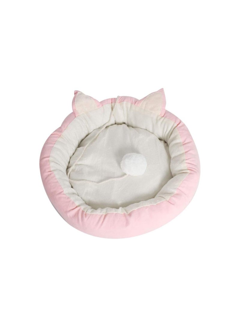 سرير الحيوانات الأليفة عش شتوي دافئ ناعم لقطط الكينيل مستلزمات سرير قط دائري بأذنين ناعمتين - Image 2