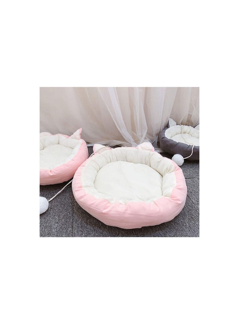 سرير الحيوانات الأليفة عش شتوي دافئ ناعم لقطط الكينيل مستلزمات سرير قط دائري بأذنين ناعمتين - Image 4