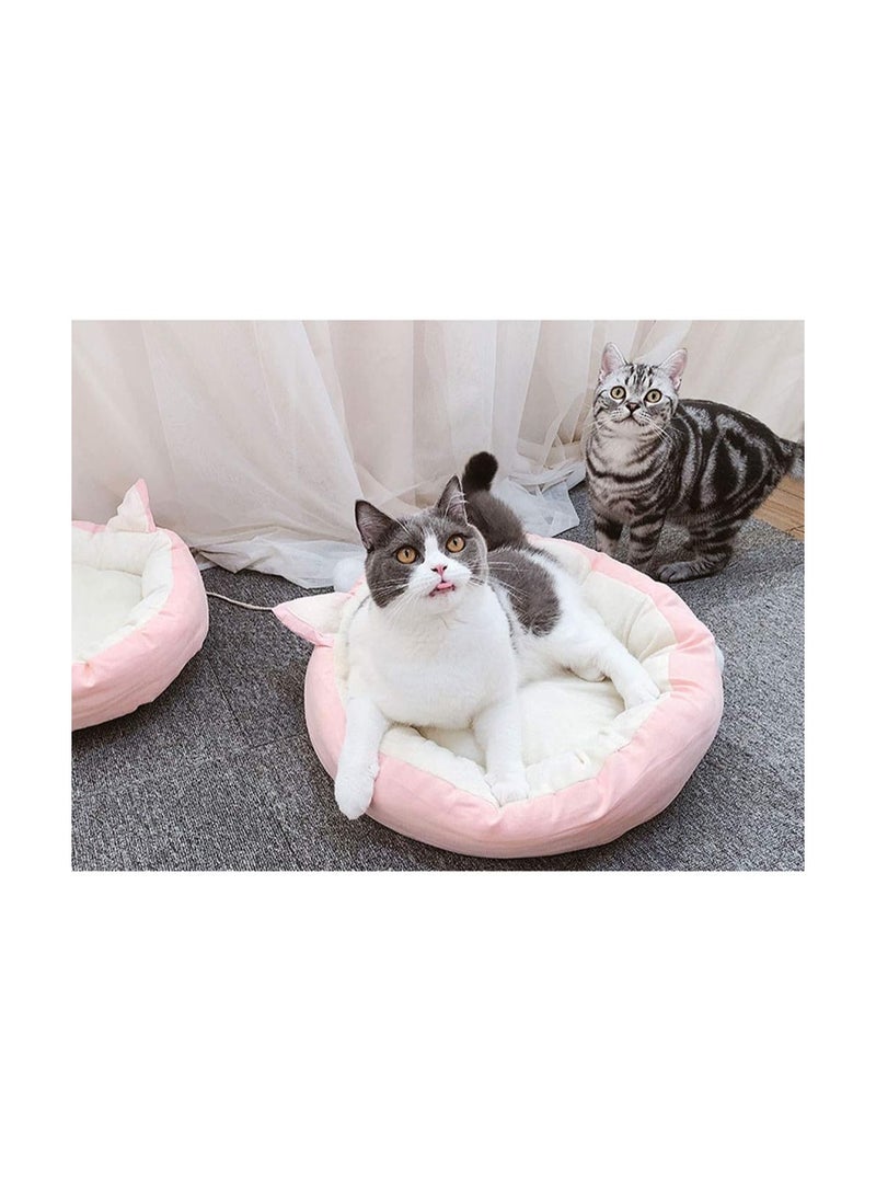 سرير الحيوانات الأليفة عش شتوي دافئ ناعم لقطط الكينيل مستلزمات سرير قط دائري بأذنين ناعمتين - Image 1