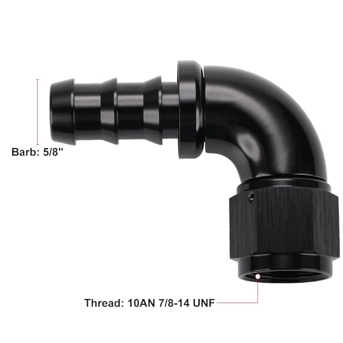 Podavelle 10AN 90 Degree Push Lock Full Flow Hose Fitting End Elbow Adapter Aluminum Black - Image 3