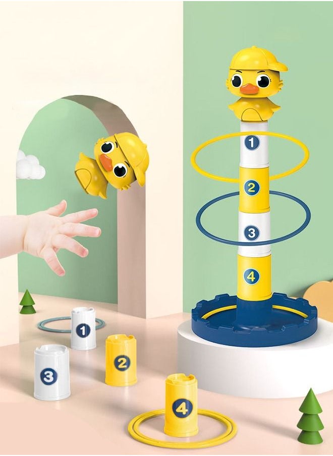 Generic - 4 Floors Colorful Stacking Cups Toys with 8 Pieces Different Size Ring 4 Cups a Duck for Children Early Education of Numbers and Letters Toys - Image 1
