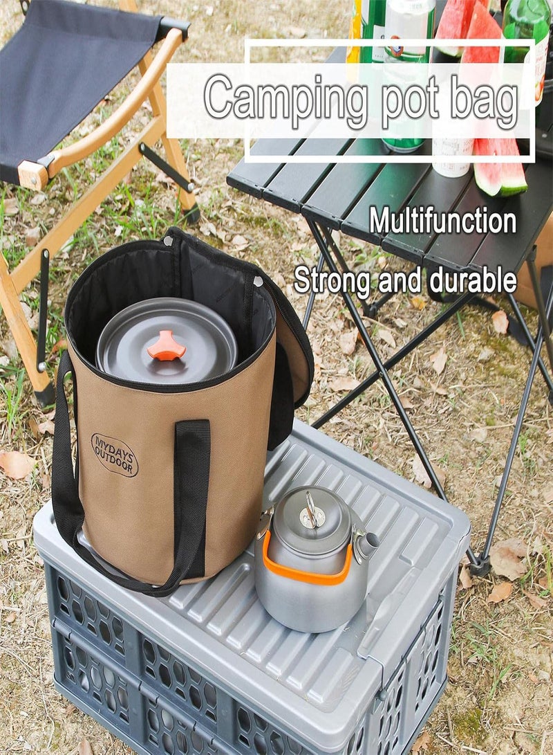 GGOOT Camping Cookware Storage Bag - Camping Stoves Storage Bag | Travel Use Cooking Set Storage Pouch, Multifunctional Bucket Round Pocket with Zippers - Image 4