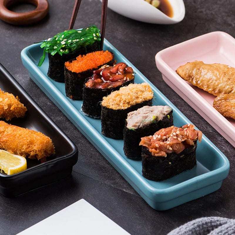 Blue Ceramic Sushi Serving Platter Long Porcelain Tray for Home and Restaurant Use - Image 5