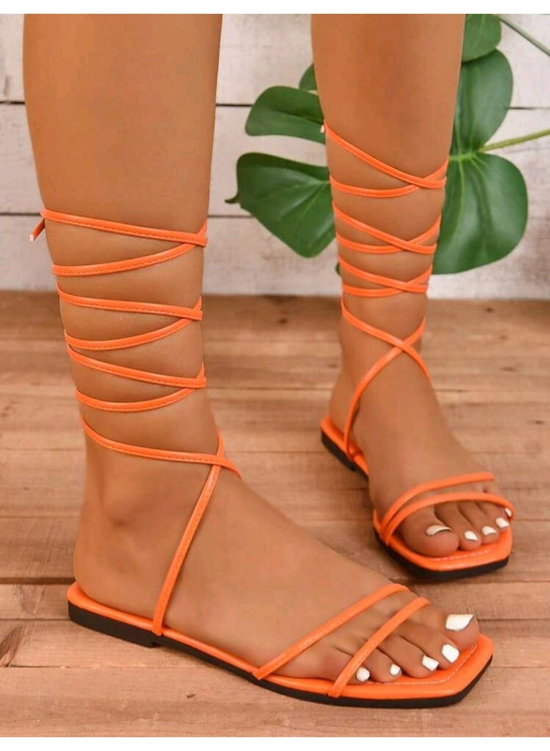 SHEIN Square Toe Open Toe Casual Flat Sandals,Spring Summer Outfits - Image 1