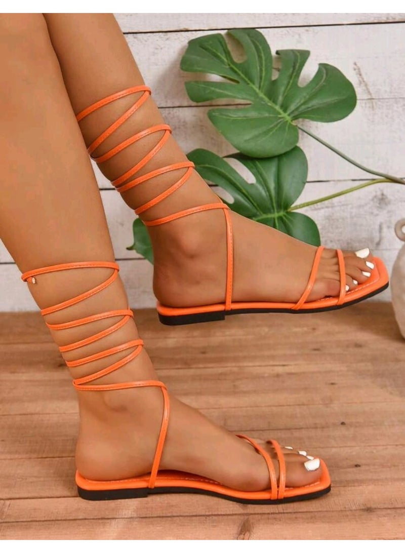 SHEIN Square Toe Open Toe Casual Flat Sandals,Spring Summer Outfits - Image 2