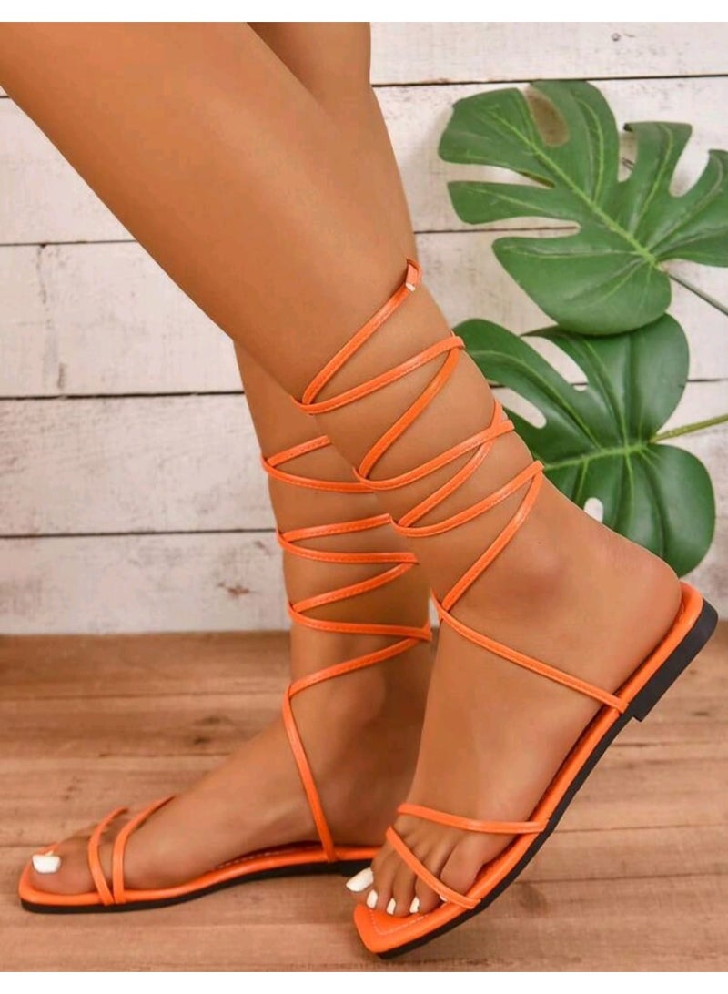 SHEIN Square Toe Open Toe Casual Flat Sandals,Spring Summer Outfits - Image 3