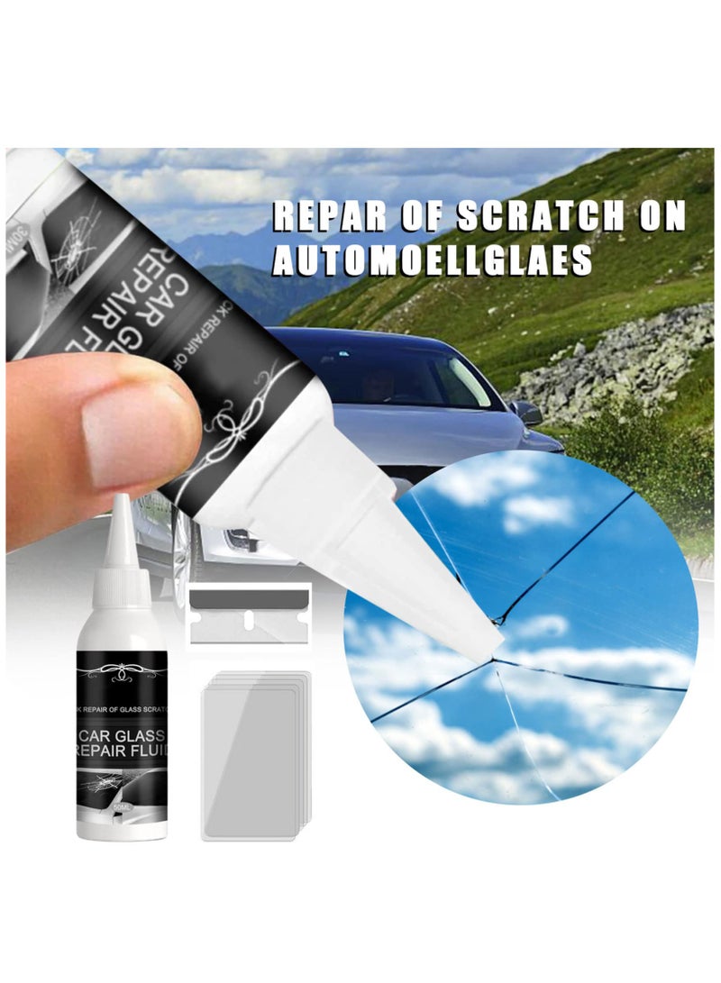 2x50ml Car Windshield Crack Scratch Resin Repair Tool For Glass Chips And Cracks, DIY Car Windshield Repair Kit, Car Windscreen Glass Repairing Glue For Bulls Eyes, Star Half Moon, Start-Shaped Crack