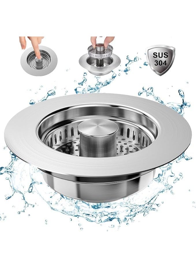 PINKSAMA Upgraded 3 in 1 Kitchen Sink Drain Strainer - Stainless Steel Pop Up Stopper & Anti-Clogging Basket for Fast Drainage - Image 1