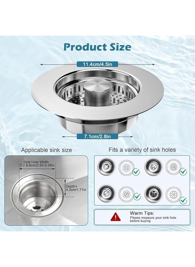 PINKSAMA Upgraded 3 in 1 Kitchen Sink Drain Strainer - Stainless Steel Pop Up Stopper & Anti-Clogging Basket for Fast Drainage - Image 2