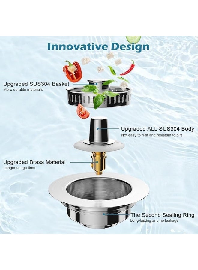 PINKSAMA Upgraded 3 in 1 Kitchen Sink Drain Strainer - Stainless Steel Pop Up Stopper & Anti-Clogging Basket for Fast Drainage - Image 3