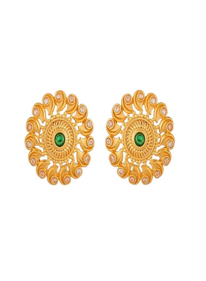 Voylla Abharan Green and White Stones Stud Earrings - Image 1