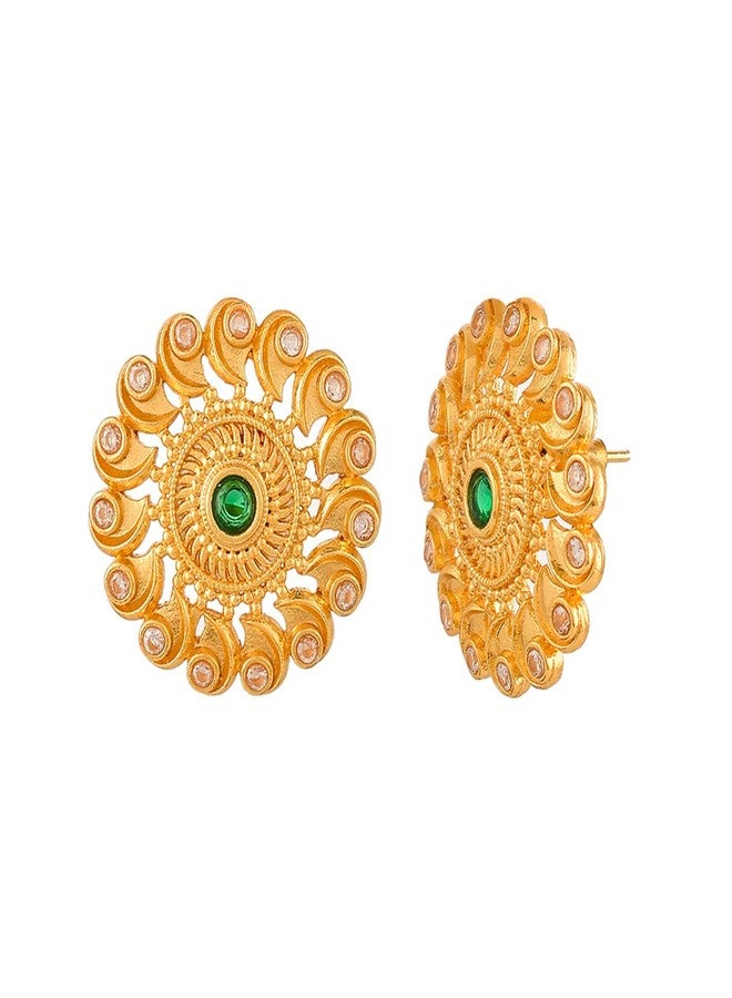 Voylla Abharan Green and White Stones Stud Earrings - Image 4