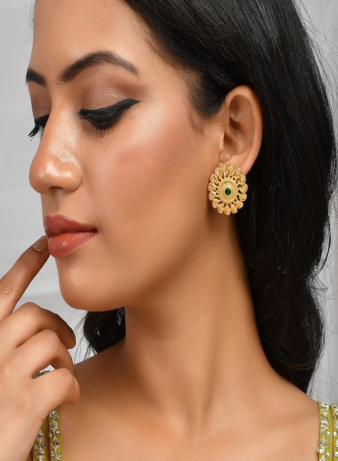 Voylla Abharan Green and White Stones Stud Earrings - Image 3
