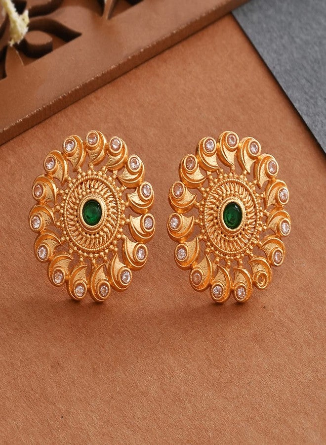 Voylla Abharan Green and White Stones Stud Earrings - Image 2