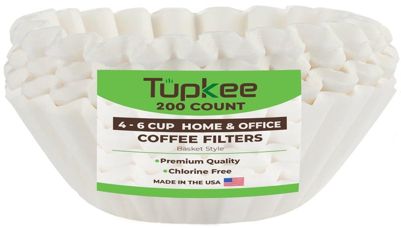 Tupkee Coffee Filters 46 Cups  200 Count Junior Basket Style White Paper Chlorine Free 5 Cup Coffee Filter Made in the USA