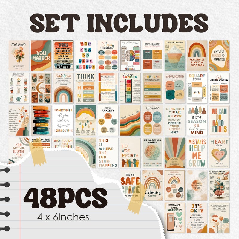 TracyArt Mental Health Posters - Therapy Office Decor, Motivational Posters for Classroom, Unframed 48 Pcs 4" x 6" - Image 3
