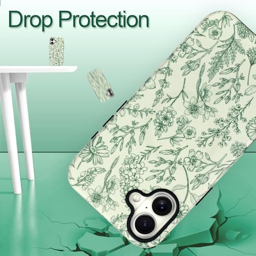 SOKAD Magnetic Sage Floral Phone Case for iPhone 17, Vintage Green Flower Pattern Compatible with Magsafe Matte Protective Case Cover with Screen Protector for Girls Women - Image 5