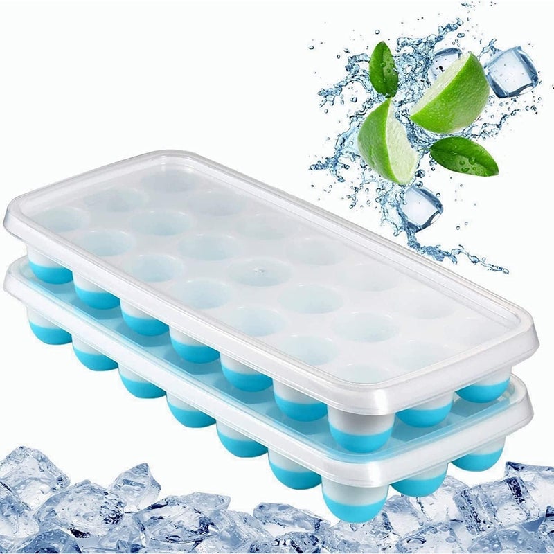 ZUGAD Ice Cube Trays EasyRelease Silicone Flexible 21 Ice Cube Trays with SpillResistant Removable Lid BPA Free for Cocktail Freezer Stackable Ice Trays with Covers 2 pc Multi - Image 1