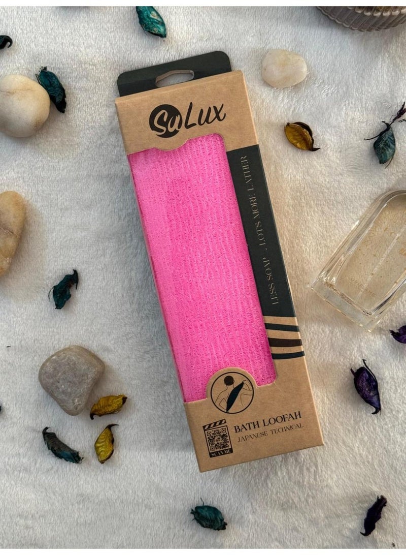 Salux HARD Japanese Loofah color PINK / bath loofah / exfoliating towel / shower loofah - Image 1