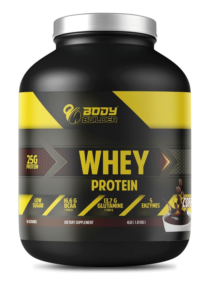 Body Builder 100% Whey Protein Support Muscle Growth and Repair, Fast Absorption, Coffee Flavour 4 Lbs - Image 1