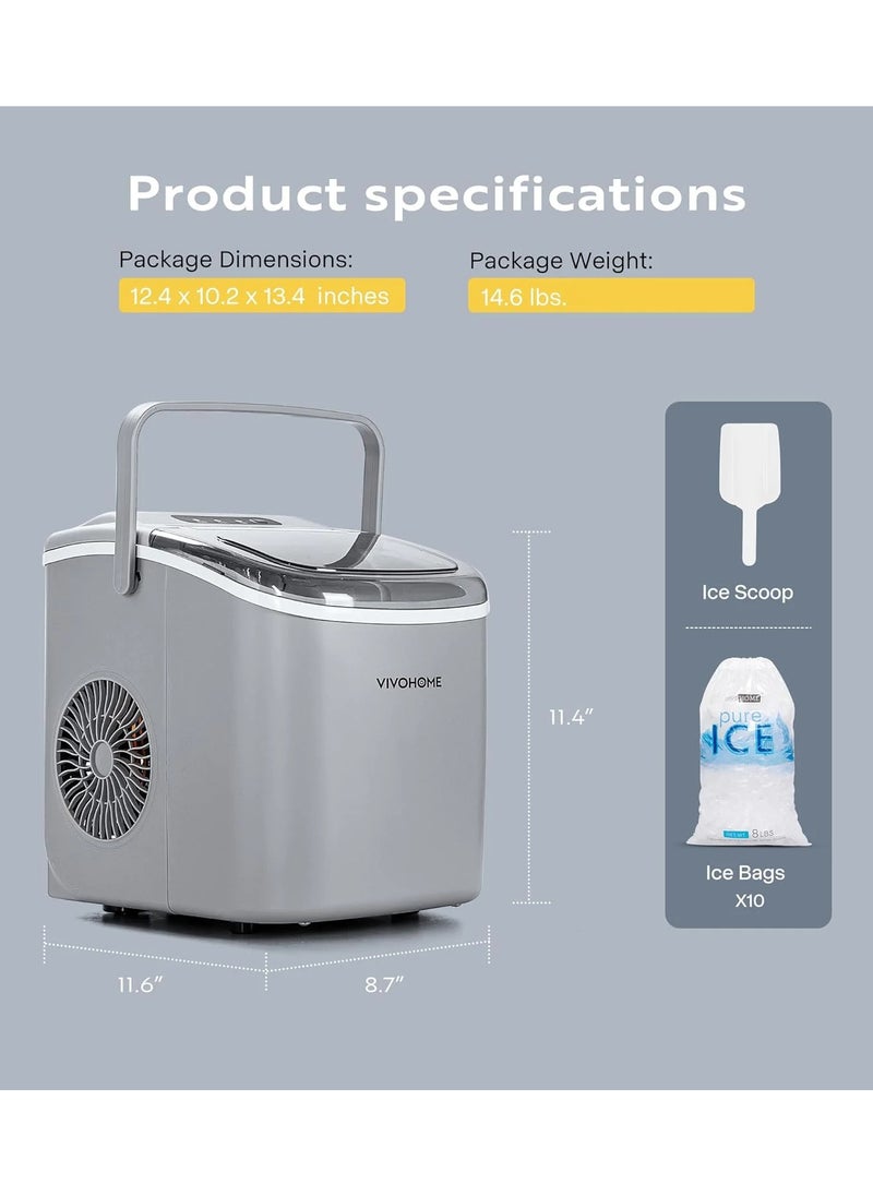 Generic Countertop Ice Maker, 26lbs/24H Ice Cube Maker Machine with Handle, Self Cleaning Function, with Hand Scoop 10 Ice Bags, Silver  - Image 3