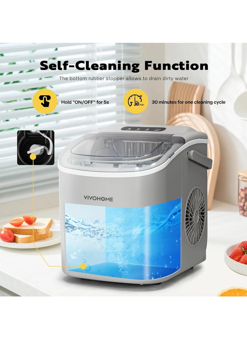 Generic Countertop Ice Maker, 26lbs/24H Ice Cube Maker Machine with Handle, Self Cleaning Function, with Hand Scoop 10 Ice Bags, Silver  - Image 4