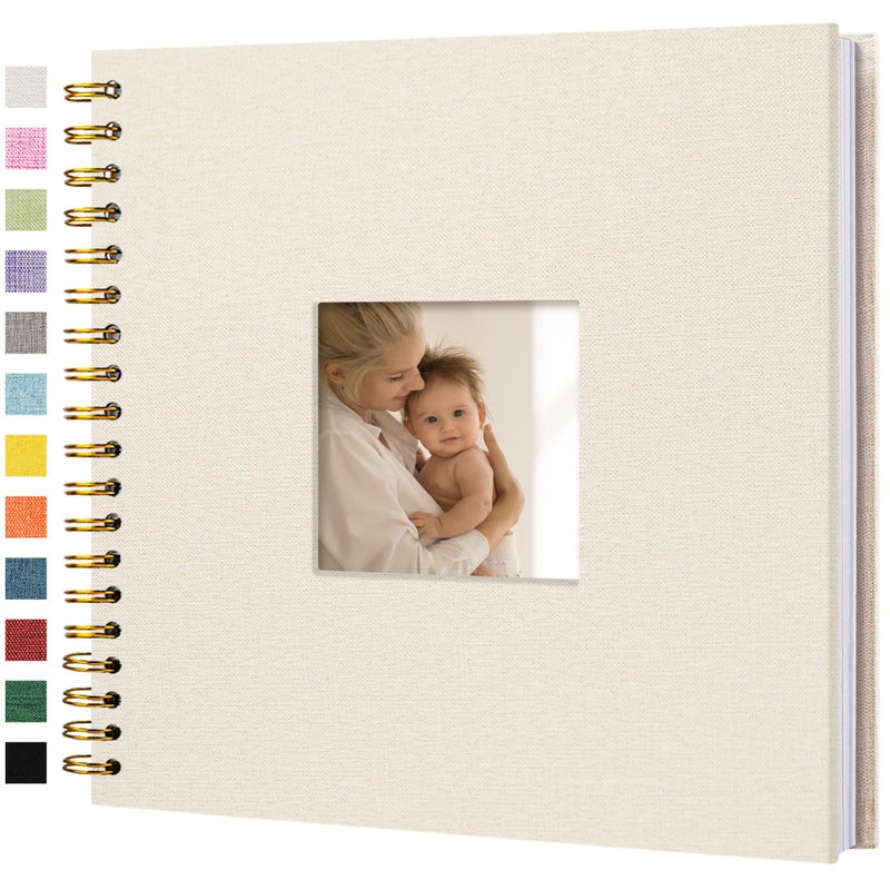 Hiwhy Scrapbook Photo Album Linen Cover, 10 x 10 Inch Hardcover Kraft White Pages Memory Book, for Travel Wedding Guest Book Christmas Baby Shower (20 Sheets/ 40 Pages,Beige) - Image 1