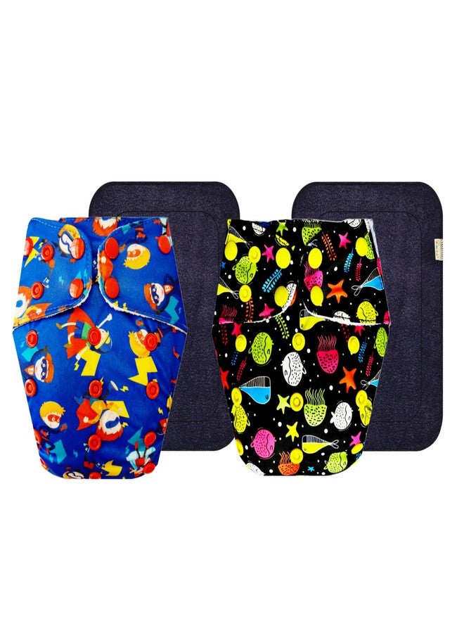 حفاضات قماشية فاخرة من دمبلدو مع حشوة سوداء (عبوة من قطعتين) | شعور بالجفاف والراحة | تهوية جيدة | مناسبة للسفر | مثالية لفصل الصيف الهندي | من 3 أشهر إلى 3 سنوات | للجنسين - Image 1