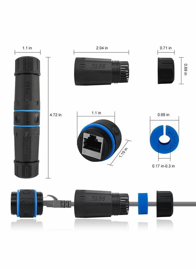 موصل RJ45 مقاوم للماء، موصل كبل شبكة LAN إيثرنت أنثى إلى أنثى CAT5/ CAT5E/ CAT6، محول موصل شبكة LAN خارجي برأسين، عبوة من قطعتين