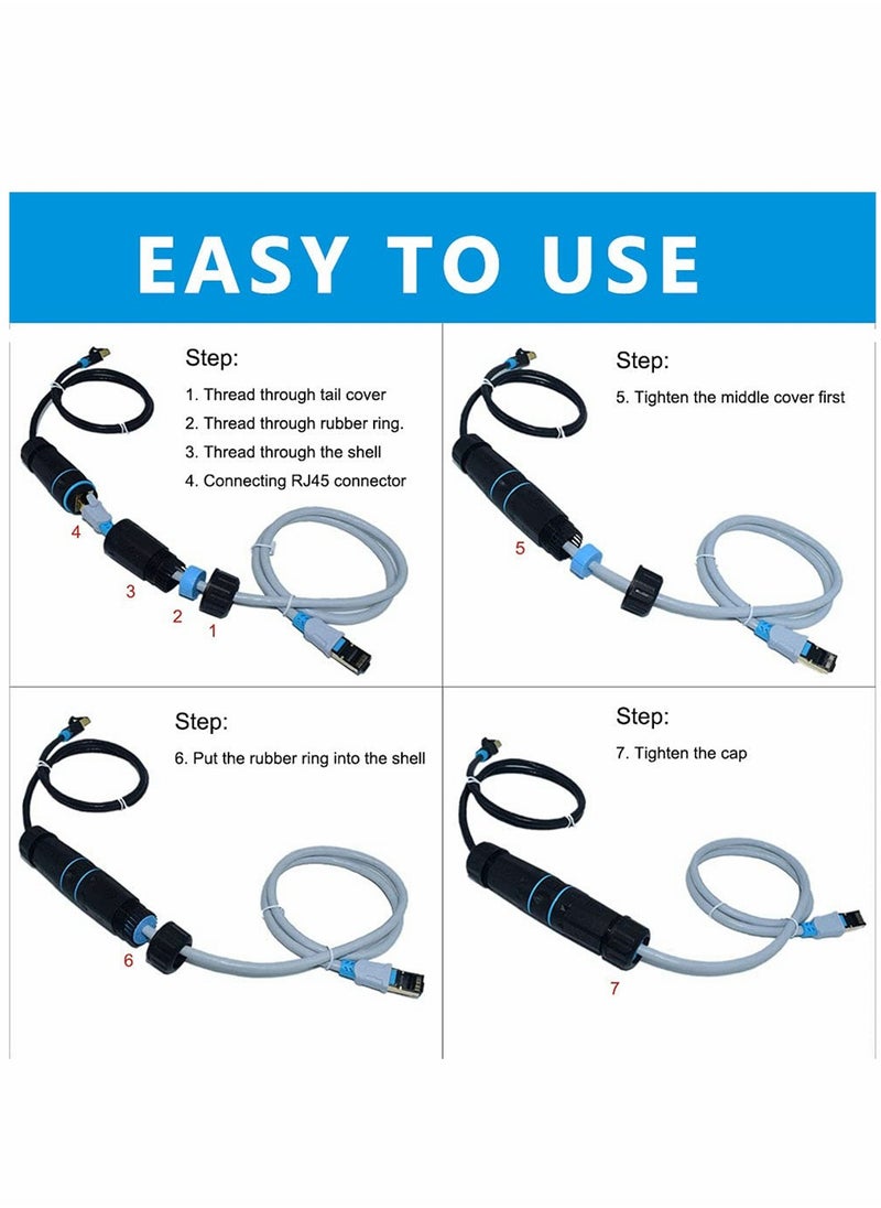 موصل RJ45 مقاوم للماء، موصل كبل شبكة LAN إيثرنت أنثى إلى أنثى CAT5/ CAT5E/ CAT6، محول موصل شبكة LAN خارجي برأسين، عبوة من قطعتين