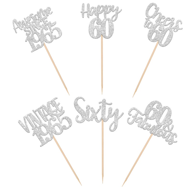 RSSTARXI 24 Pack Vintage 1965 Cupcake Toppers Glitter Sixte Cheers to 60 Fabulous 60th Birthday Cupcake for Happy 60th Birthday Anniversary Cake Cake Cake - Image 3