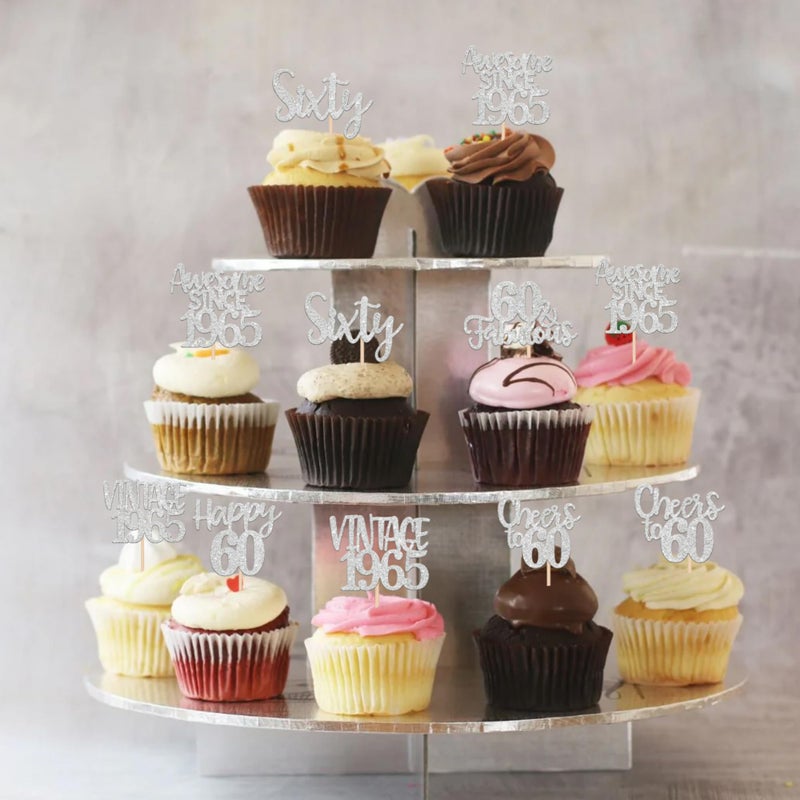 RSSTARXI 24 Pack Vintage 1965 Cupcake Toppers Glitter Sixte Cheers to 60 Fabulous 60th Birthday Cupcake for Happy 60th Birthday Anniversary Cake Cake Cake - Image 5