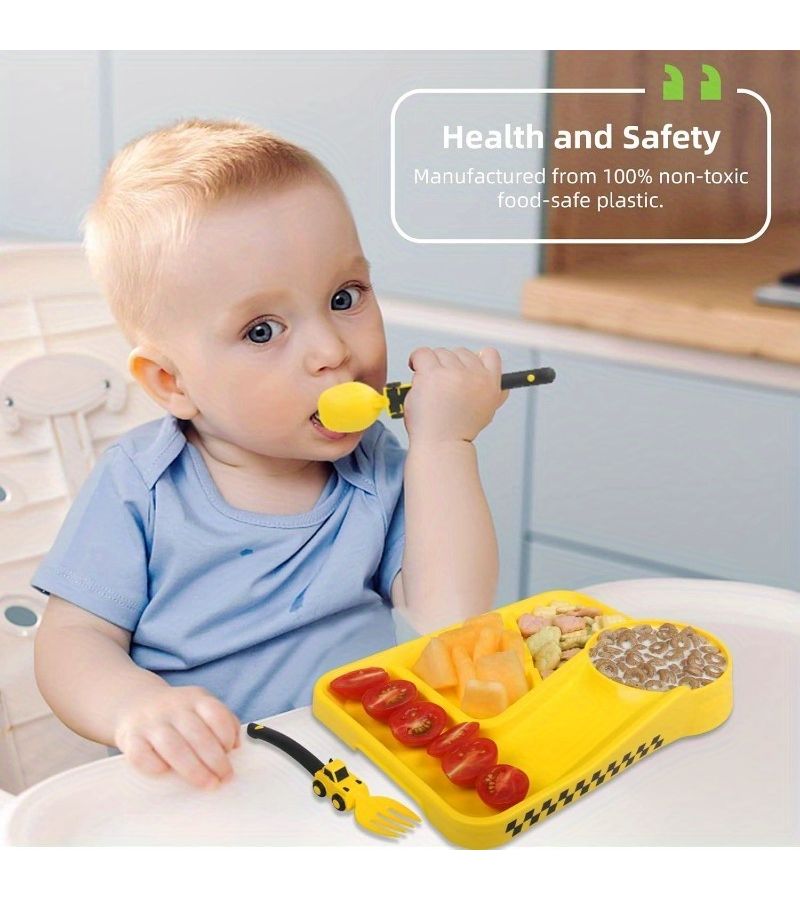 Baby Toddler Plates Green Feeding Set With Removable Straw Eating Utensil For Stocking Stuffers And Birthday Gifts - Image 3