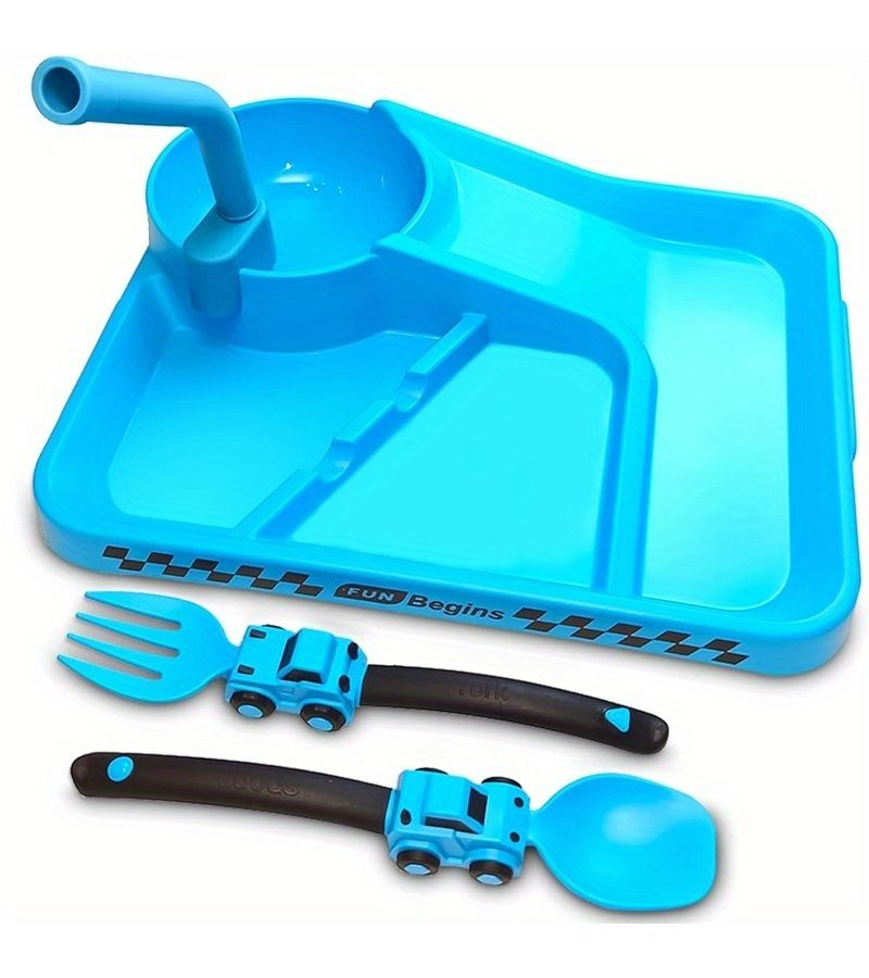 Baby Toddler Plates Green Feeding Set With Removable Straw Eating Utensil For Stocking Stuffers And Birthday Gifts - Image 1