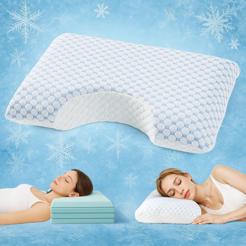 USlixury Side Sleeper Pillow  Adjustable 4 Layer Side Sleeper Pillows for Adults with Superior Support Curved Neck Support Pillow for SideBack Sleeper A Cool Cover CertiPURUS Memory Foam Pillows