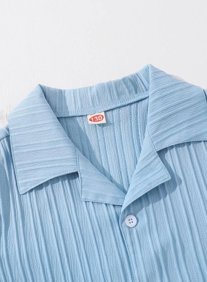 Take Two Blue Boy Blue Texture Short Sleeve Shirt And Shorts Set for Men | Best Price UAE
