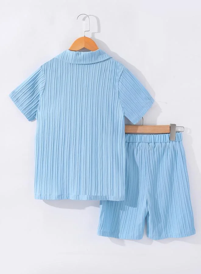 Take Two Boy Blue Texture Short Sleeve Shirt and Shorts Set
