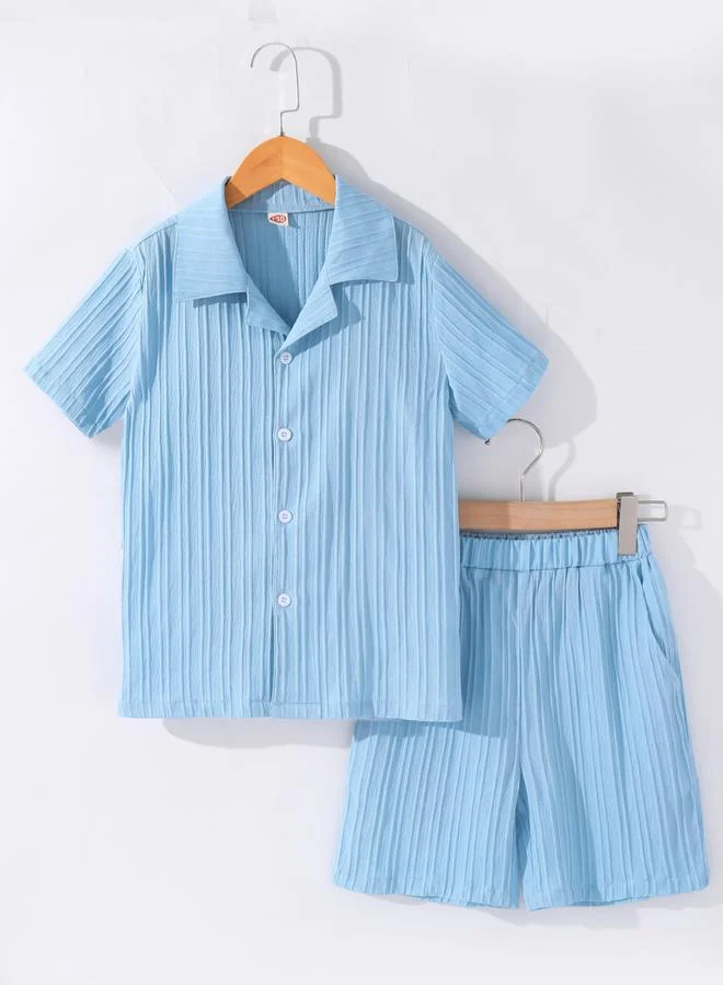 Take Two Boy Blue Texture Short Sleeve Shirt and Shorts Set