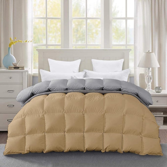 HEAVY WINTER 600 GSM COMFORTER DOUBLE BED SIZE 90X100 600 GSM MICROFIBER SUPER SOFT FLUFFY FOR WINTER COMFORTERRAJAIDUVETBLANKET DOUBLE BED BEIGESILVER GREY COLOR
