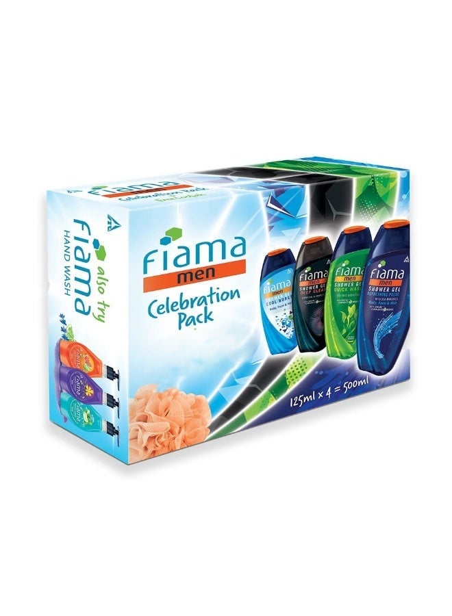 Fiama Men Celebration Pack with 4 Unique Body Wash Shower Gels for Men, 500ml (125ml Pack of 4) Body Wash with Skin Conditioners for Moisturized Skin, Gift for Men, Gift Set, Anniversary Gift, Birthday Gift, Bodywash Shower Gel Combo - Image 1