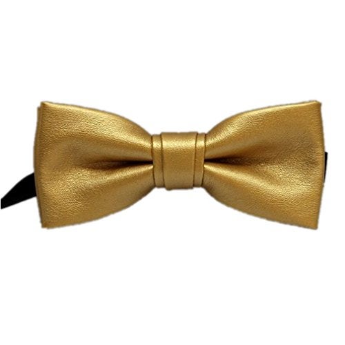 Hello Tie Pre-tied Pure Color PU Leather luxury Bow Ties Collar for Men-Gold - Image 1