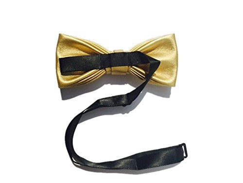 Hello Tie Pre-tied Pure Color PU Leather luxury Bow Ties Collar for Men-Gold - Image 2