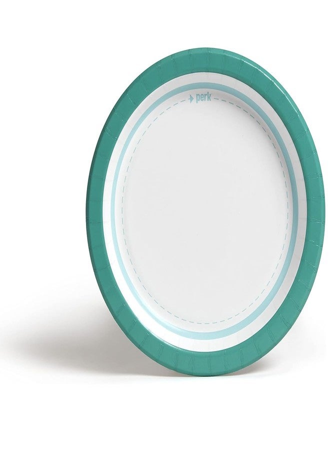 Perk Staples Paper Plates, 8.5 Inch, Medium-Weight Microwave-Safe, Disposable For Everyday Meals, Kitchen, Breakroom, Company Events, 125-Pack, White/Teal - Image 2