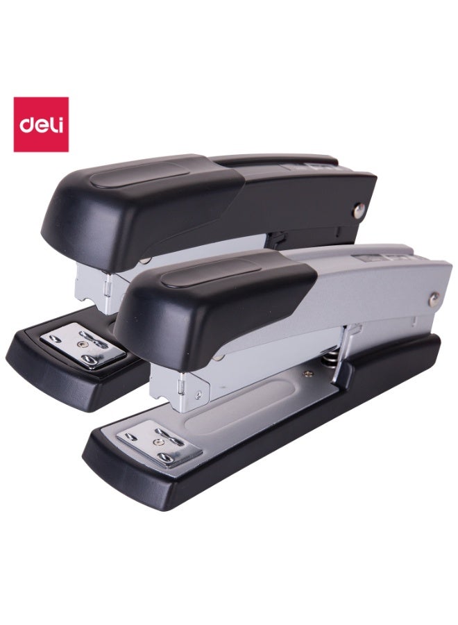 Deli E0416 Stapler 1 piece, 50 Sheets, Rotatable Anvil, Front Loading, Black/Silver - Image 1